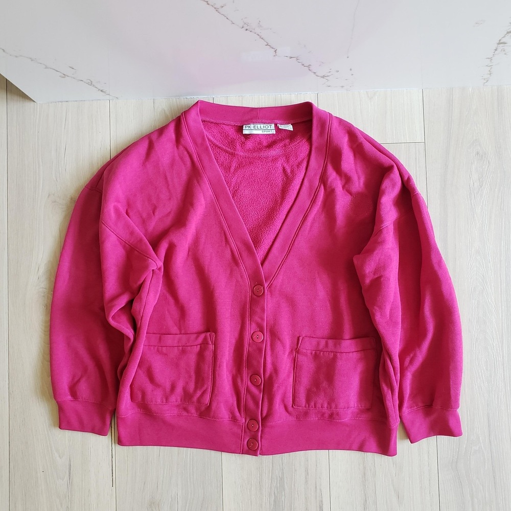 Vintage PK‎ Elliot Sport Sweater Womens Large Pink V Neck Cardigan Button Front